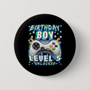 Level 5 Unlocked Video Game 5th Birthday Gamer Boy 6 Cm Round Badge