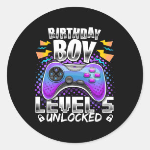 Level 5 Unlocked Video Game 5th Birthday Gamer Boy Classic Round Sticker