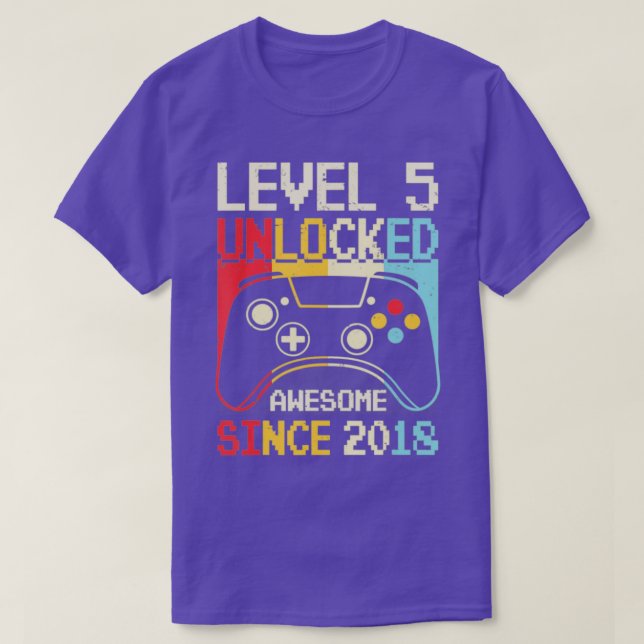 Level 5 Unlocked Video Game 5th Birthday Gamer Boy T-Shirt (Design Front)