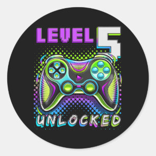 Level 5 Unlocked Video Game 5th Birthday Gamer Classic Round Sticker