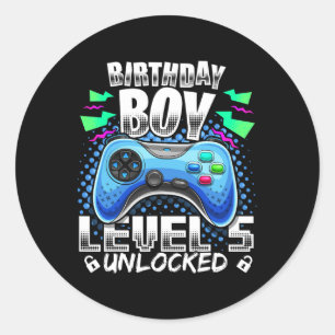Level 5 Unlocked Video Game 5th Birthday Gamer Gif Classic Round Sticker