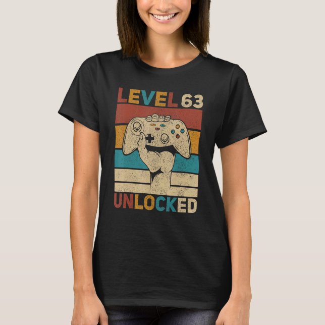 Level 63 Unlocked 63rd Birthday 63 Years Old Gamer T-Shirt (Front)