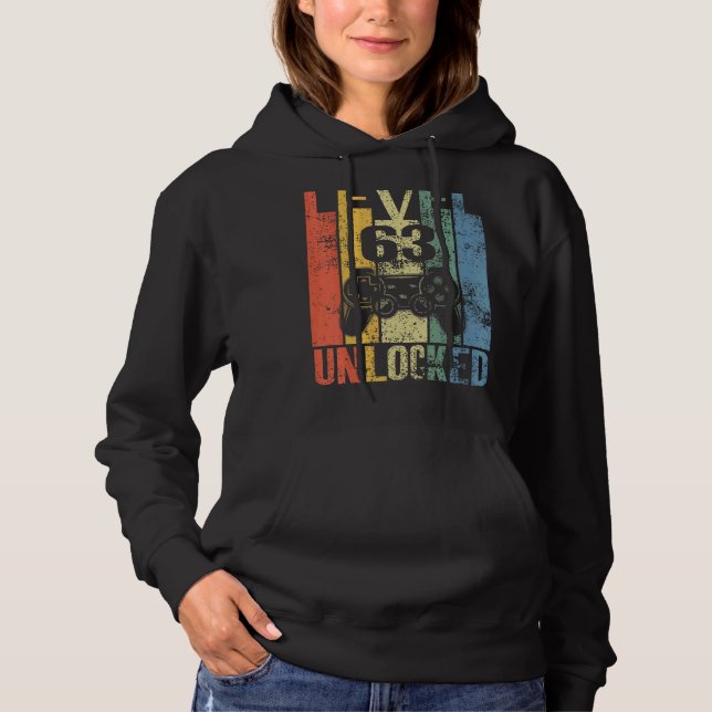 Level 63 Unlocked 63rd Birthday  For Video Gamers Hoodie (Front)
