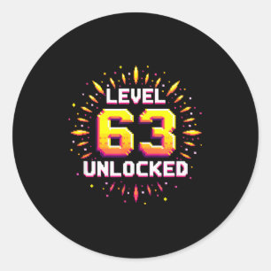 Level 63 Unlocked Birthday Gift Gamer Milestone  Classic Round Sticker