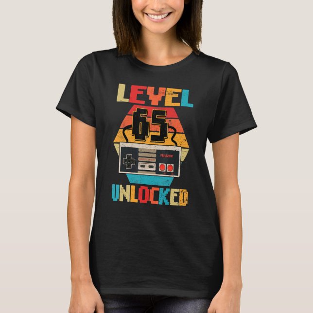 Level 65 Unlocked  Video Gamer 65th Birthday  Tee (Front)