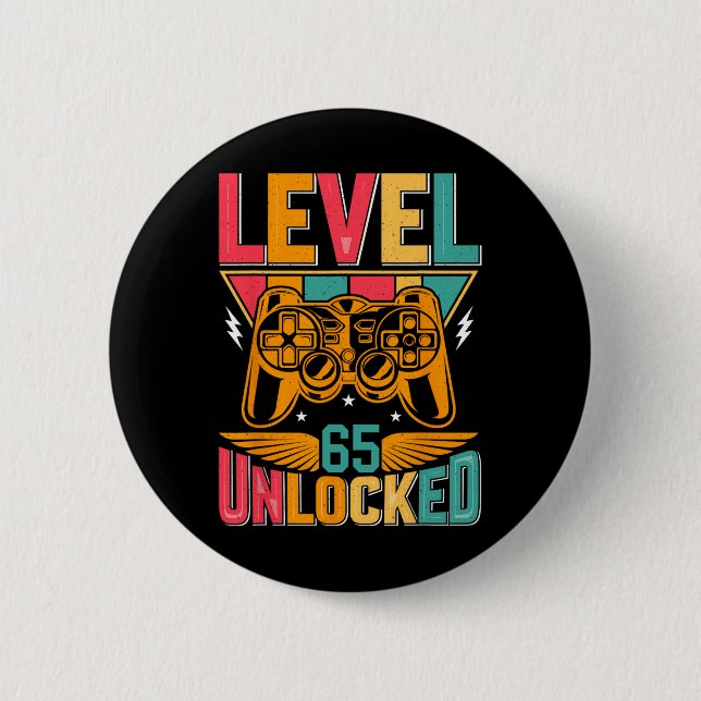 Level 65 Unlocked Video Gaming 65th Birthday Gamer 6 Cm Round Badge (Front)