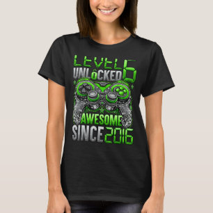 Level 6 Unlocked Awesome Since 2016 6th Birthday   T-Shirt