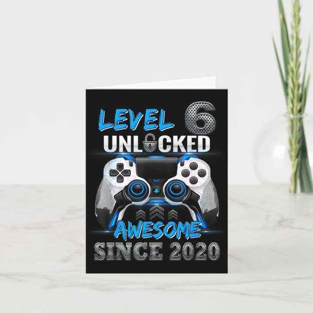 Level 6 Unlocked Awesome Since 2020 6th Birthday Card (Front)