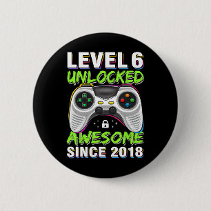 Level 6 Unlocked Awesome Since 6th Birthday Gaming Cm Round Badge