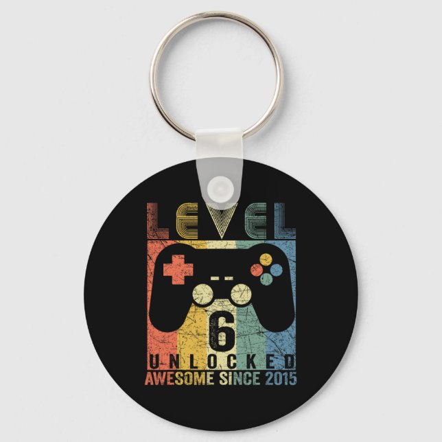 Level 6 Unlocked Awesome Video Game 6th Birthday B Key Ring (Front)