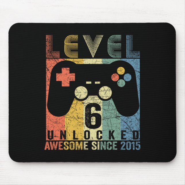 Level 6 Unlocked Awesome Video Game 6th Birthday B Mouse Mat (Front)