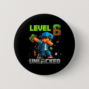 Level 6 Unlocked Funy Birthday Boy Pixel Gamer 6th Cm Round Badge