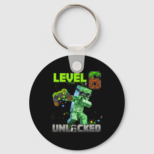 Level 6 Unlocked Funy Birthday Boy Pixel Gamer 6th Key Ring (Front)