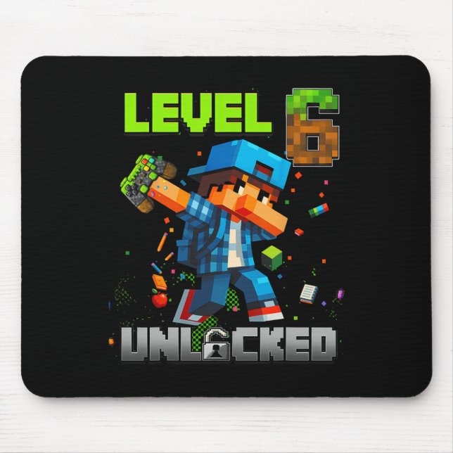 Level 6 Unlocked Funy Birthday Boy Pixel Gamer 6th Mouse Mat (Front)