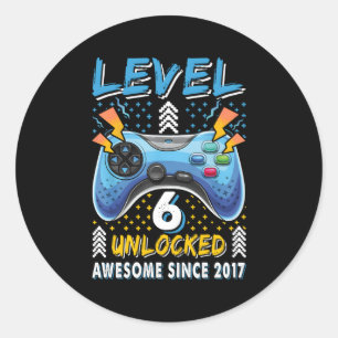 Level 6 Unlocked Gamer Awesome Since 2017 6 Classic Round Sticker