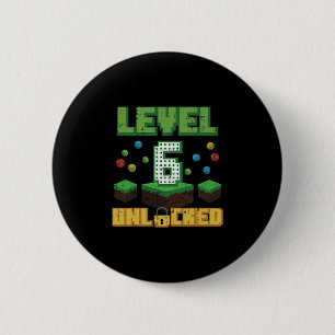 Level 6 Unlocked Pixel Gamer 6th Birthday Gaming B Cm Round Badge