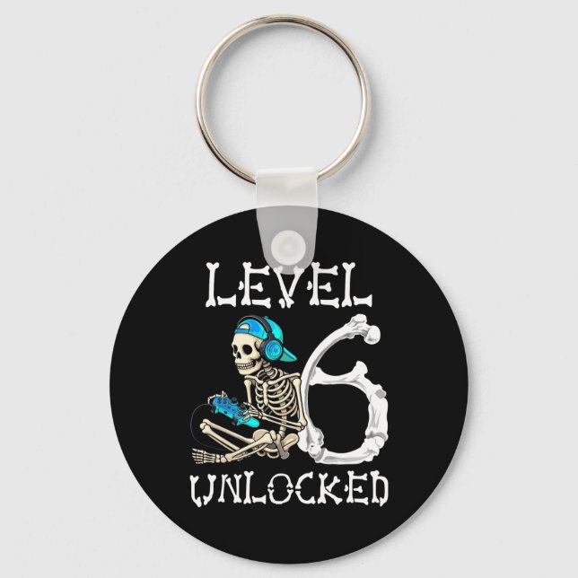 Level 6 Unlocked Skeleton Gamer Video Gaming 6th B Key Ring (Front)