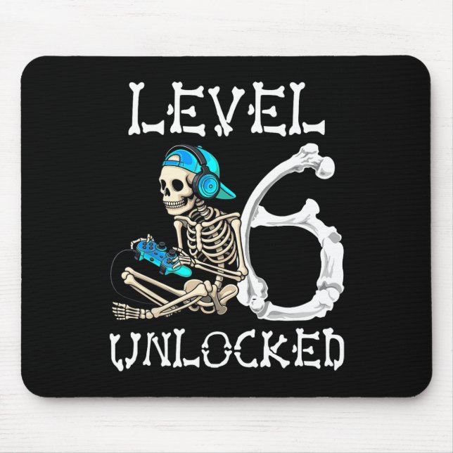 Level 6 Unlocked Skeleton Gamer Video Gaming 6th B Mouse Mat (Front)