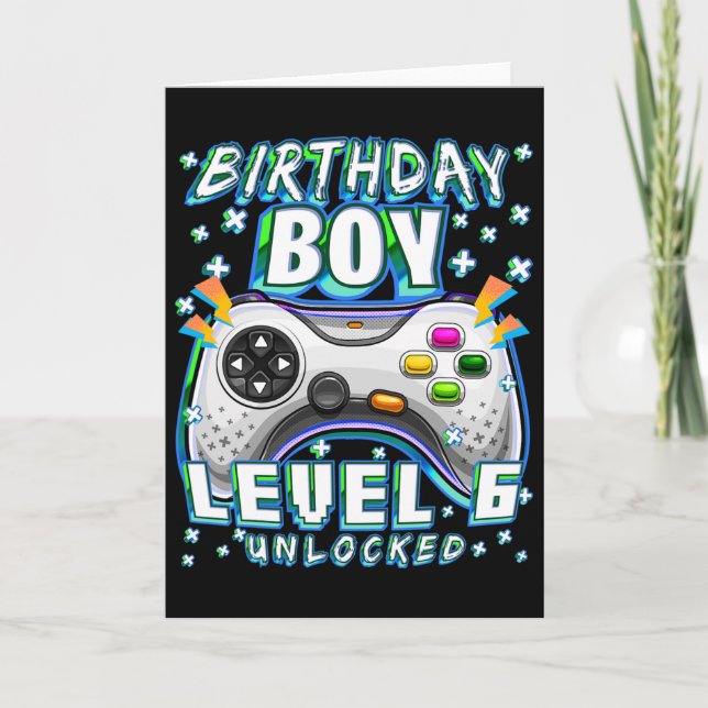 Level 6 Unlocked Video Game 6th Birthday Gamer Boy Card (Front)