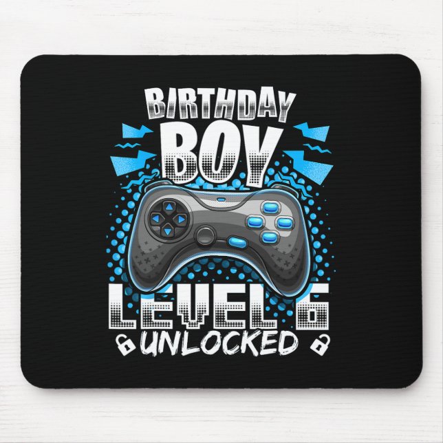 Level 6 Unlocked Video Game 6th Birthday Gamer Gif Mouse Mat (Front)