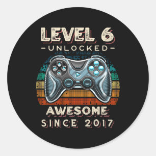 Level 6 Unlocked Video Game Six 6th Birthday 6 Yr  Classic Round Sticker