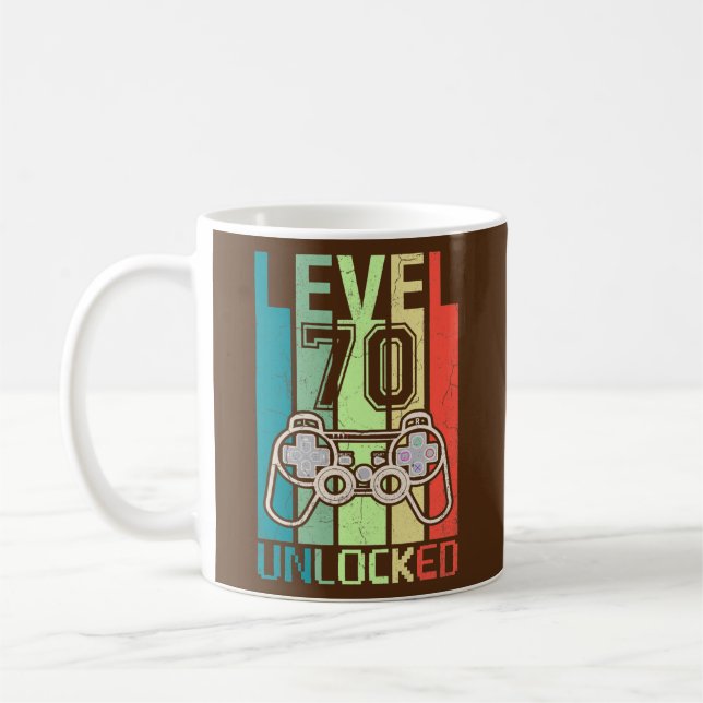 Level 70 Unlocked Video Gamer 70th Birthday Gifts Coffee Mug (Left)
