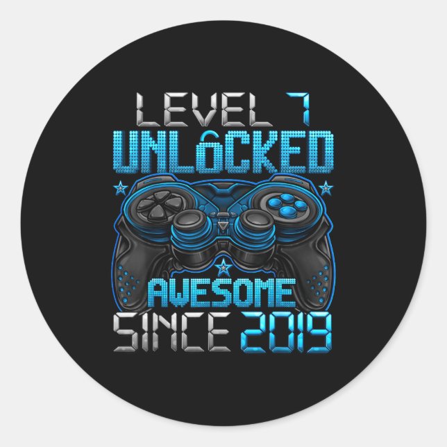 Level 7 Unlocked 7 Year Old For Boys 7th Birthday  Classic Round Sticker (Front)