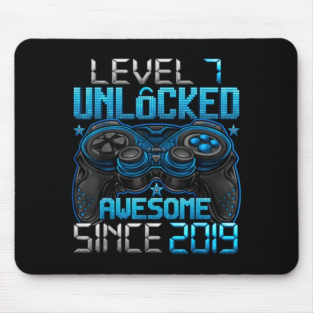 Level 7 Unlocked 7 Year Old For Boys 7th Birthday  Mouse Mat (Front)