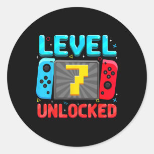 Level 7 Unlocked 7th Birthday Boy Gamer 7 Year Old Classic Round Sticker