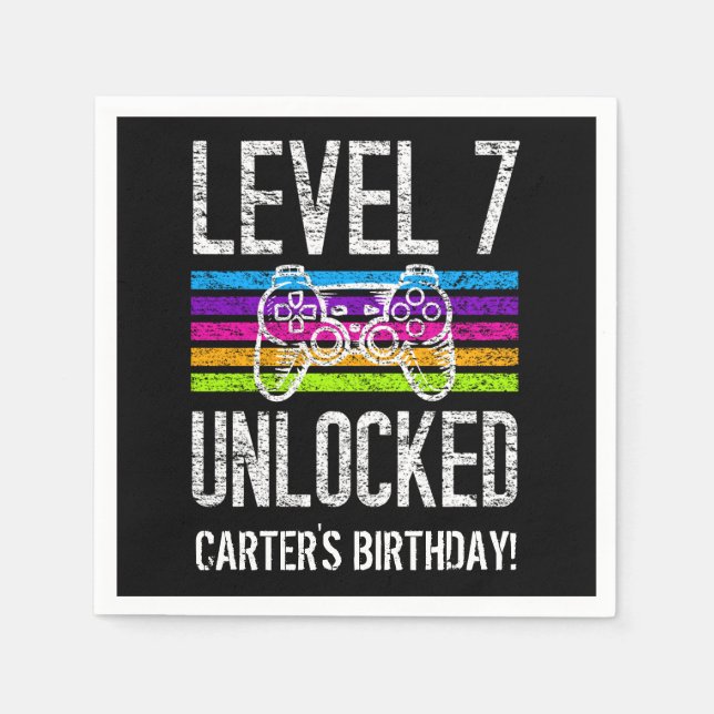 Level 7 Unlocked 7th Birthday Personalised Gamer Napkin (Front)