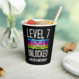 Level 7 Unlocked 7th Birthday Personalised Gamer Paper Cups