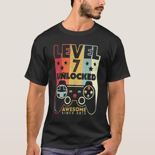 Level 7 Unlocked Awesome 2015 Video Game 7th Birth T-Shirt (Front)