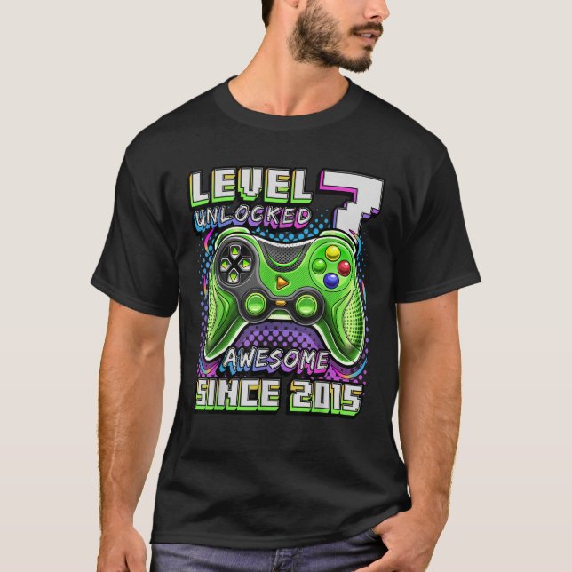 Level 7 Unlocked Awesome 2015 Video Game 7th Birth T-Shirt (Front)