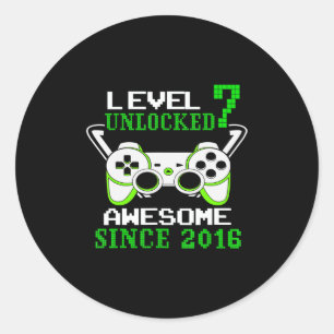 Level 7 Unlocked Awesome 2016 Video Game 7th Birth Classic Round Sticker