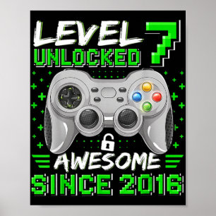 Level 7 Unlocked Awesome 2016 Video Game 7th Birth Poster