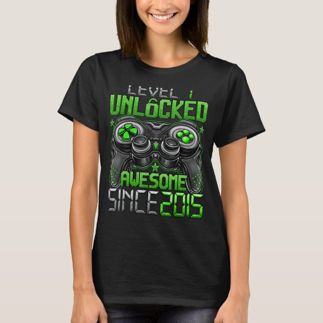 Level 7 Unlocked Awesome Since 2015 7th Birthday   T-Shirt (Front)