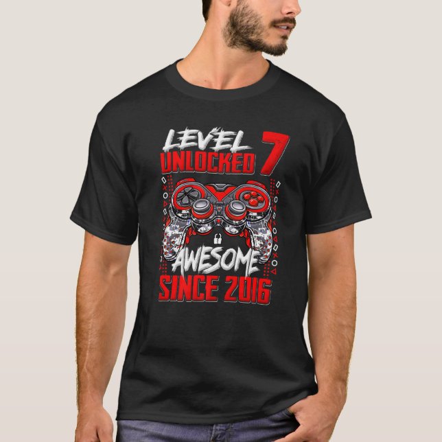 Level 7 Unlocked Awesome Since 2016 7th Birthday G T-Shirt (Front)