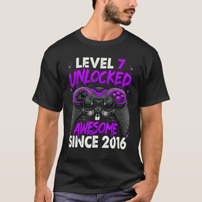 Level 7 Unlocked Awesome Since 2016 7th Birthday G T-Shirt (Front)