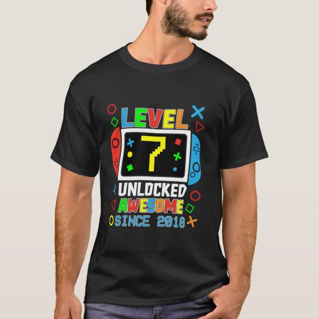 Level 7 Unlocked Awesome Since 2018 Video Game 7th T-Shirt (Front)