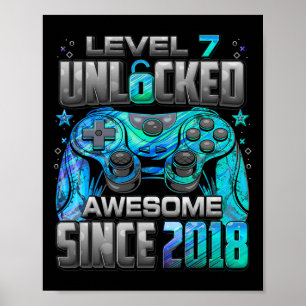 Level 7 Unlocked Awesome Since 7th Birthday Gaming Poster