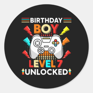 Level 7 Unlocked Funny Video Gamer 7th Birthday Classic Round Sticker