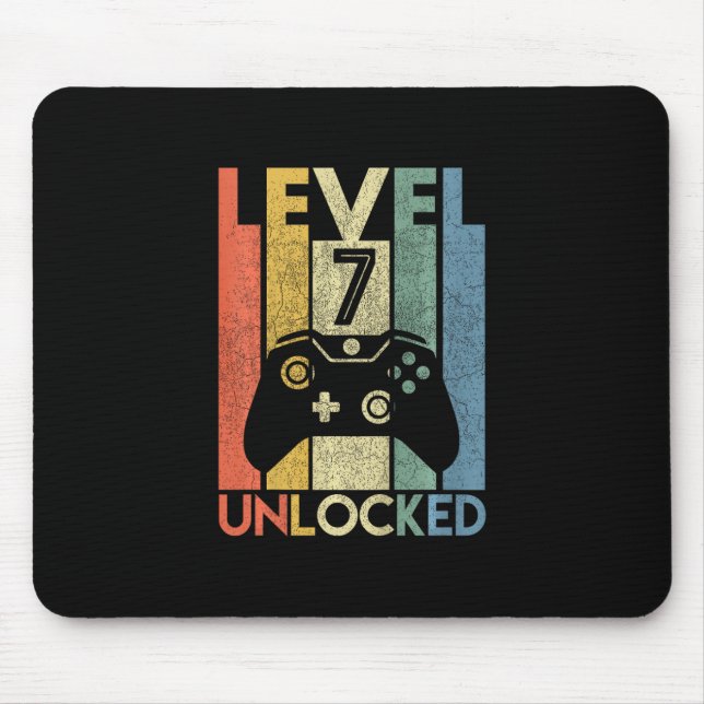 Level 7 Unlocked Funny Video Gamer 7th Birthday Gi Mouse Mat (Front)