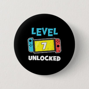 Level 7 Unlocked Gamer 7th Birthday Gift Video Gam 6 Cm Round Badge