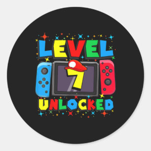 Level 7 Unlocked Gamer 7th Birthday Gift Video Gam Classic Round Sticker