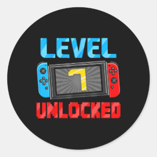 Level 7 Unlocked Gamer 7th Birthday Gift Video Gam Classic Round Sticker