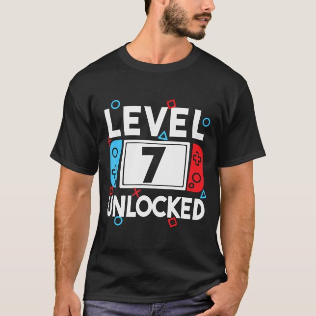Level 7 Unlocked Gamer 7Th Birthday Video Game Boy T-Shirt (Front)