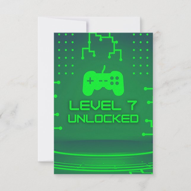 Level 7 Unlocked Gaming 7th Birthday Invitation (Front)
