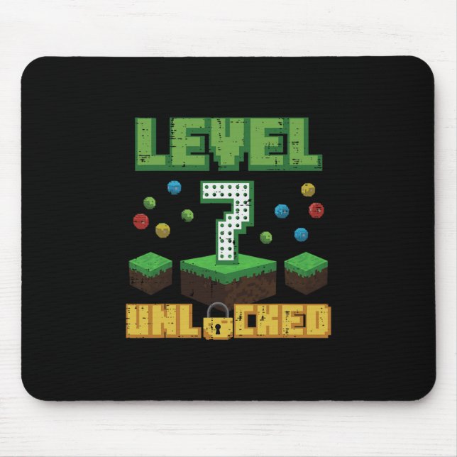 Level 7 Unlocked Pixel Gamer 7th Birthday Gaming B Mouse Mat (Front)
