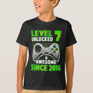 Level 7 Unlocked Video Game 7 Years Old Boy 7th Bi T-Shirt
