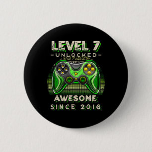 Level 7 Unlocked Video Game 7th Birthday 7 Yr Old 6 Cm Round Badge
